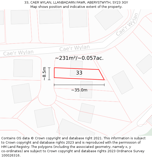33, CAER WYLAN, LLANBADARN FAWR, ABERYSTWYTH, SY23 3GY: Plot and title map