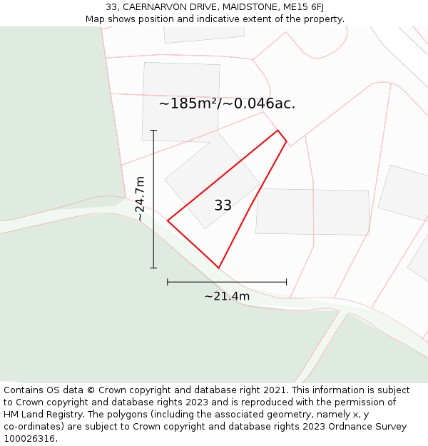 33, CAERNARVON DRIVE, MAIDSTONE, ME15 6FJ: Plot and title map