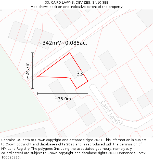 33, CAIRD LAWNS, DEVIZES, SN10 3EB: Plot and title map