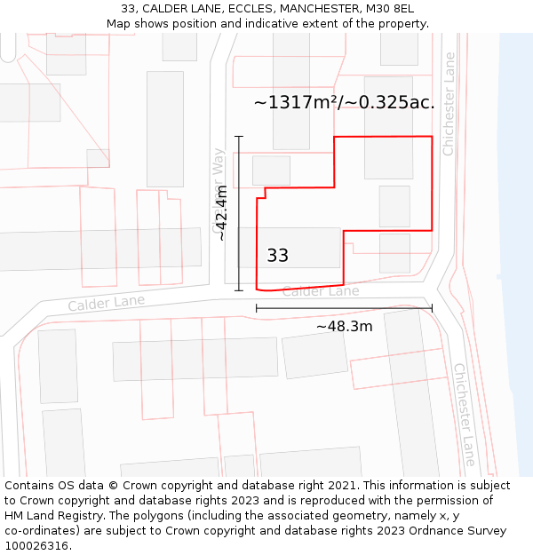33, CALDER LANE, ECCLES, MANCHESTER, M30 8EL: Plot and title map