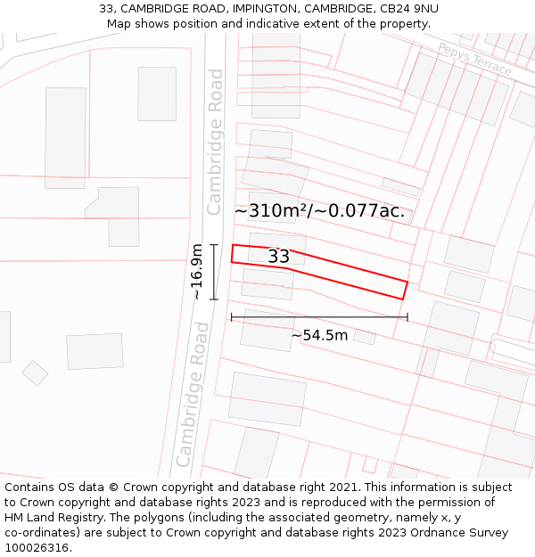 33, CAMBRIDGE ROAD, IMPINGTON, CAMBRIDGE, CB24 9NU: Plot and title map