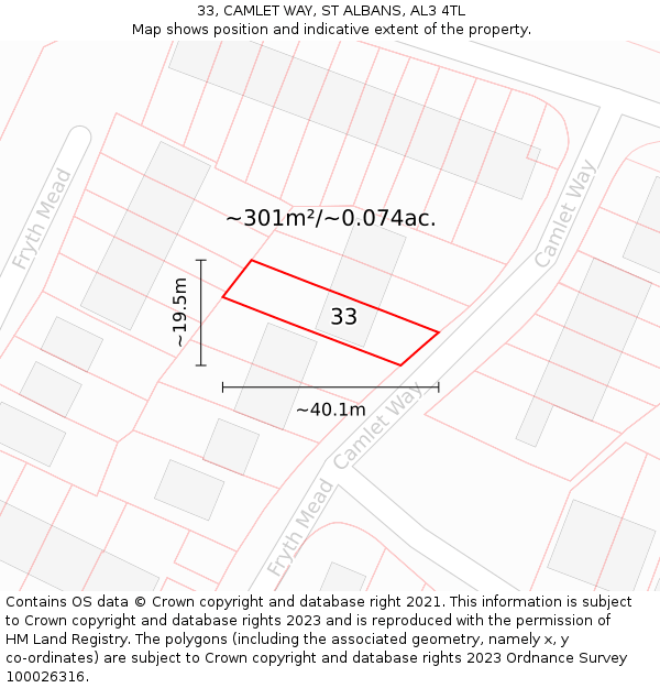 33, CAMLET WAY, ST ALBANS, AL3 4TL: Plot and title map