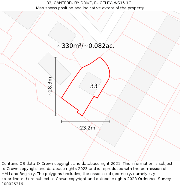 33, CANTERBURY DRIVE, RUGELEY, WS15 1GH: Plot and title map