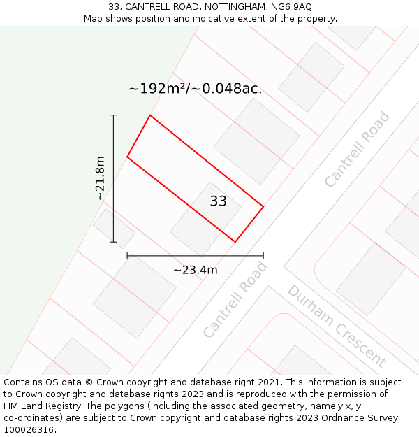 33, CANTRELL ROAD, NOTTINGHAM, NG6 9AQ: Plot and title map