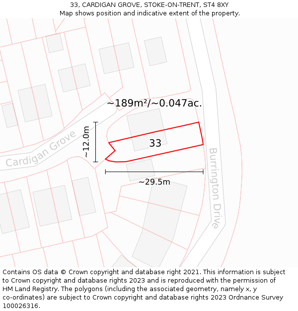 33, CARDIGAN GROVE, STOKE-ON-TRENT, ST4 8XY: Plot and title map