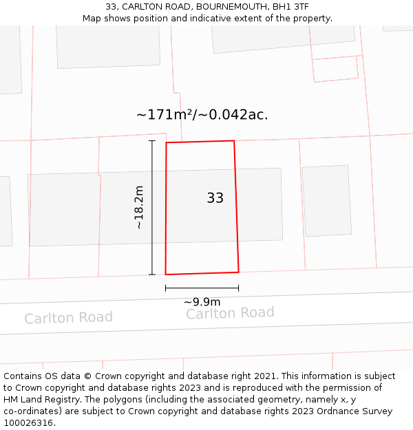 33, CARLTON ROAD, BOURNEMOUTH, BH1 3TF: Plot and title map