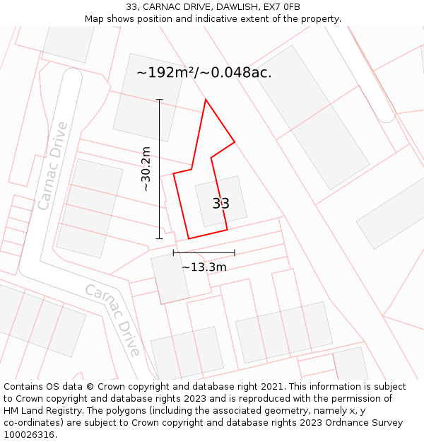 33, CARNAC DRIVE, DAWLISH, EX7 0FB: Plot and title map