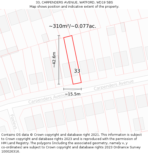 33, CARPENDERS AVENUE, WATFORD, WD19 5BS: Plot and title map