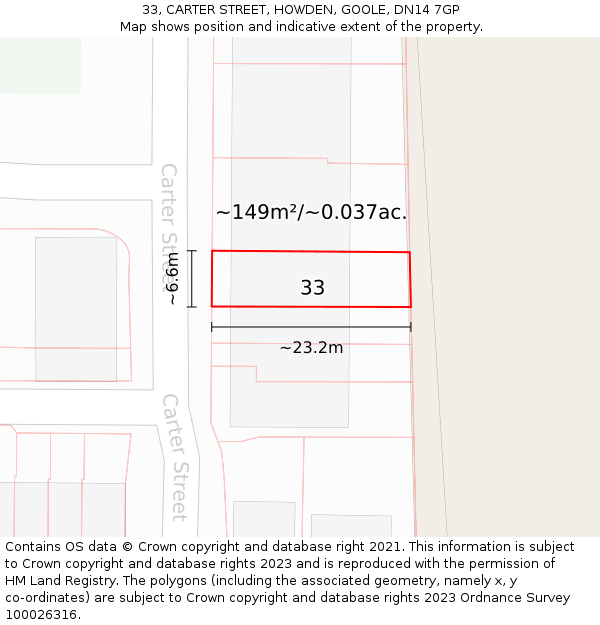 33, CARTER STREET, HOWDEN, GOOLE, DN14 7GP: Plot and title map