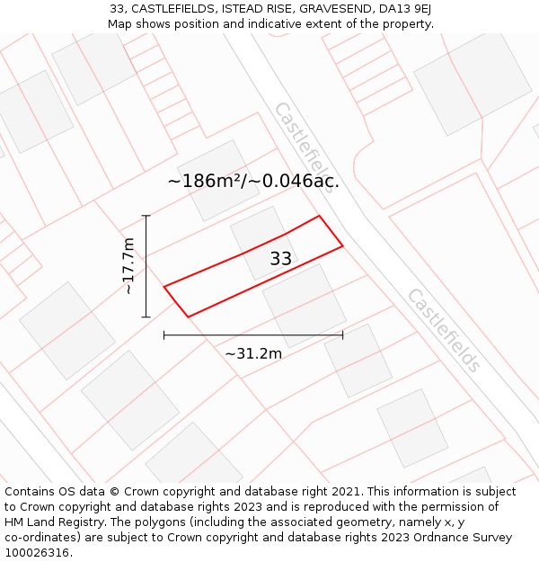 33, CASTLEFIELDS, ISTEAD RISE, GRAVESEND, DA13 9EJ: Plot and title map