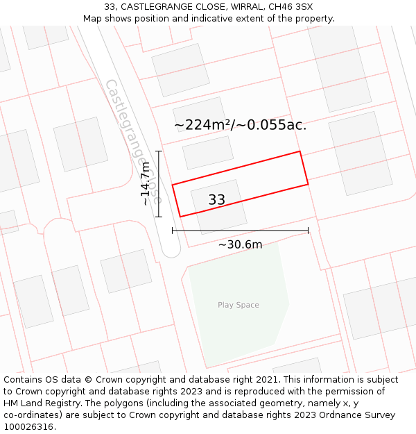 33, CASTLEGRANGE CLOSE, WIRRAL, CH46 3SX: Plot and title map