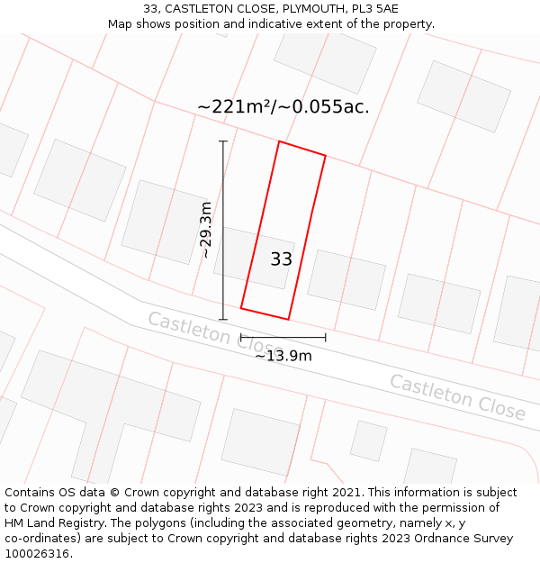 33, CASTLETON CLOSE, PLYMOUTH, PL3 5AE: Plot and title map