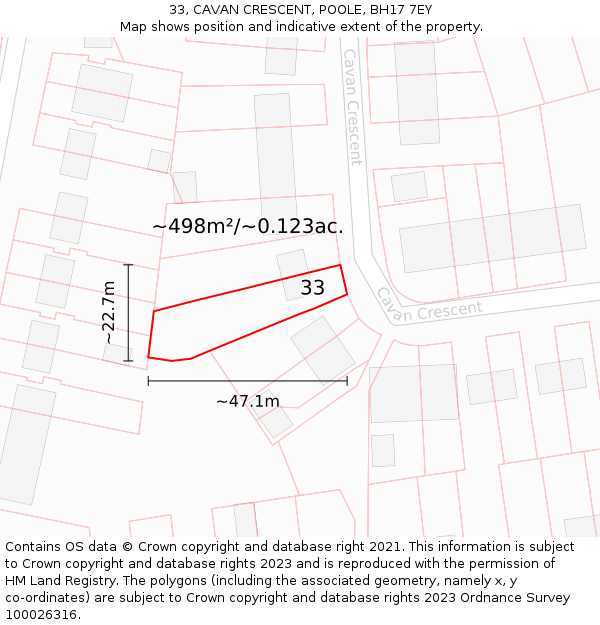 33, CAVAN CRESCENT, POOLE, BH17 7EY: Plot and title map