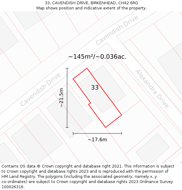 33, CAVENDISH DRIVE, BIRKENHEAD, CH42 6RG: Plot and title map
