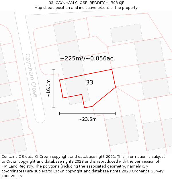 33, CAYNHAM CLOSE, REDDITCH, B98 0JF: Plot and title map