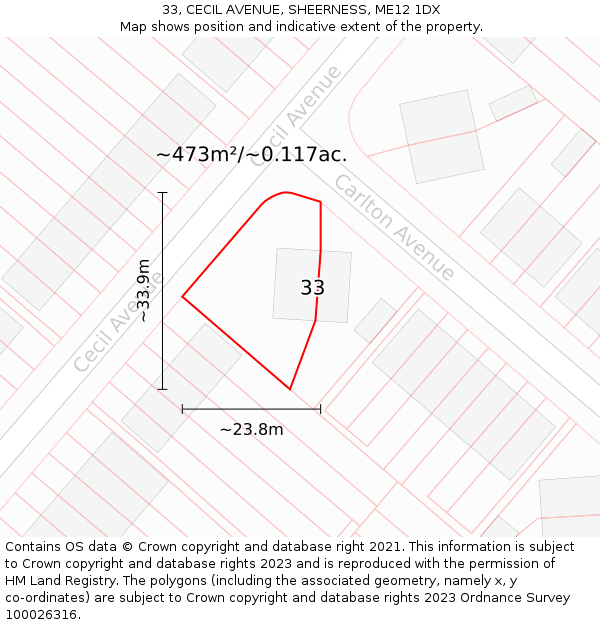 33, CECIL AVENUE, SHEERNESS, ME12 1DX: Plot and title map