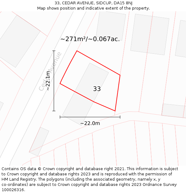 33, CEDAR AVENUE, SIDCUP, DA15 8NJ: Plot and title map