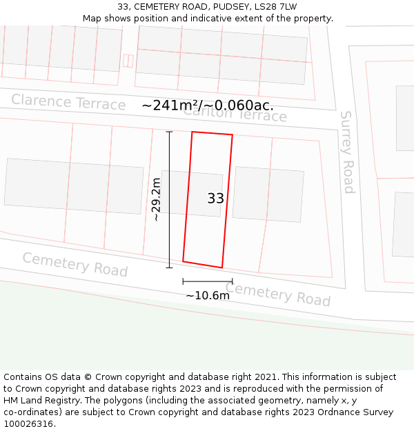 33, CEMETERY ROAD, PUDSEY, LS28 7LW: Plot and title map