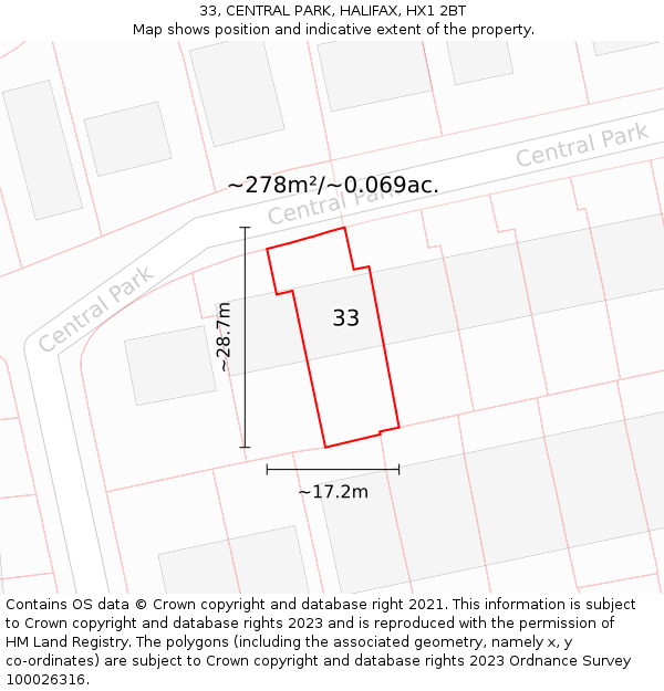33, CENTRAL PARK, HALIFAX, HX1 2BT: Plot and title map