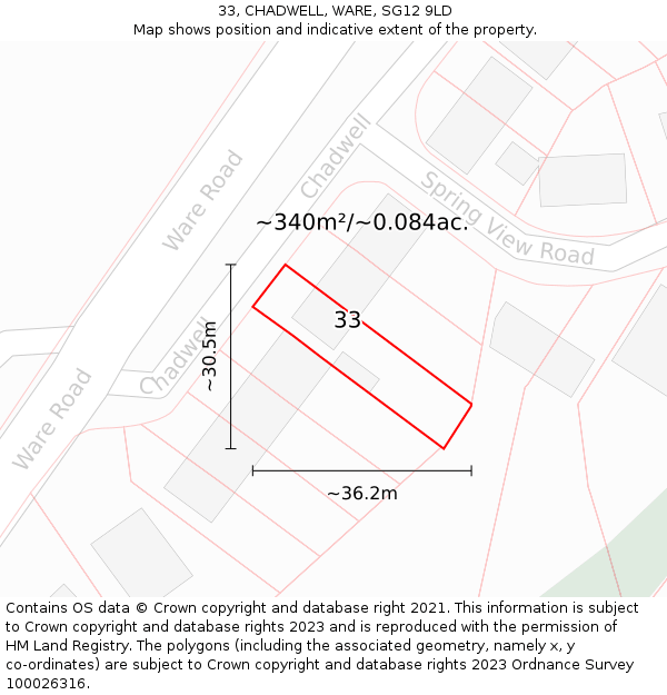 33, CHADWELL, WARE, SG12 9LD: Plot and title map