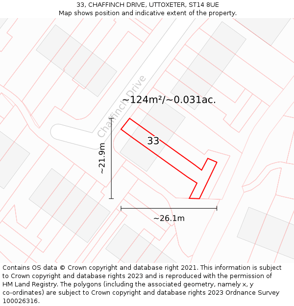 33, CHAFFINCH DRIVE, UTTOXETER, ST14 8UE: Plot and title map