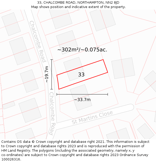 33, CHALCOMBE ROAD, NORTHAMPTON, NN2 8JD: Plot and title map