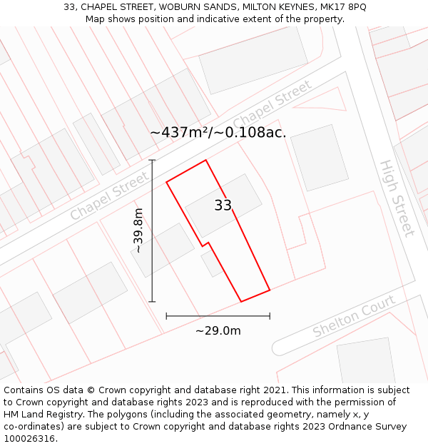 33, CHAPEL STREET, WOBURN SANDS, MILTON KEYNES, MK17 8PQ: Plot and title map