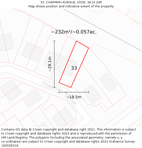 33, CHAPMAN AVENUE, HYDE, SK14 2AR: Plot and title map