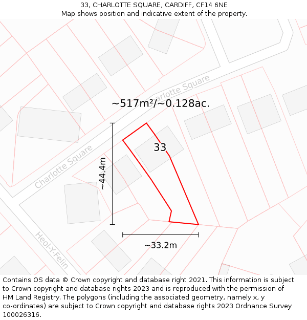 33, CHARLOTTE SQUARE, CARDIFF, CF14 6NE: Plot and title map