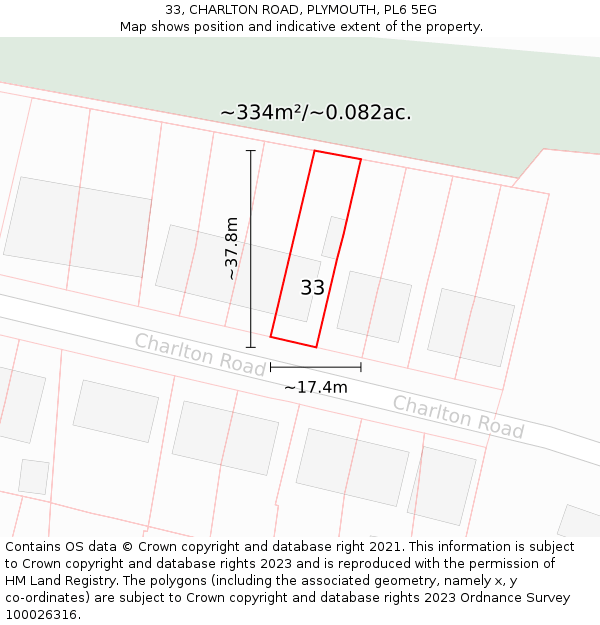 33, CHARLTON ROAD, PLYMOUTH, PL6 5EG: Plot and title map