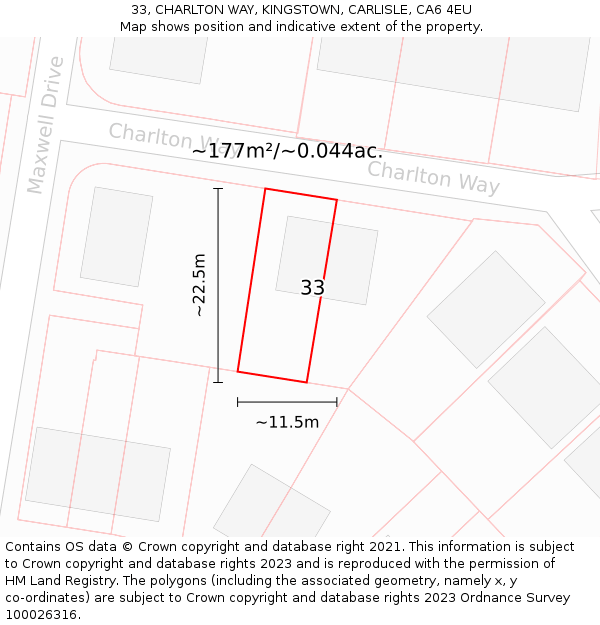 33, CHARLTON WAY, KINGSTOWN, CARLISLE, CA6 4EU: Plot and title map