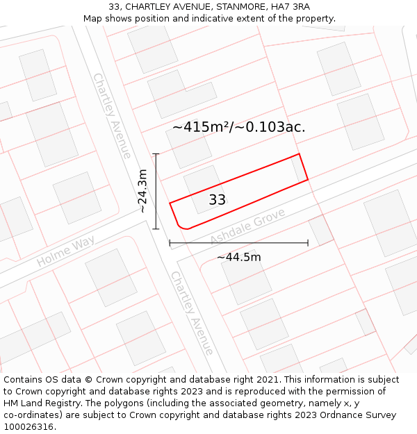 33, CHARTLEY AVENUE, STANMORE, HA7 3RA: Plot and title map