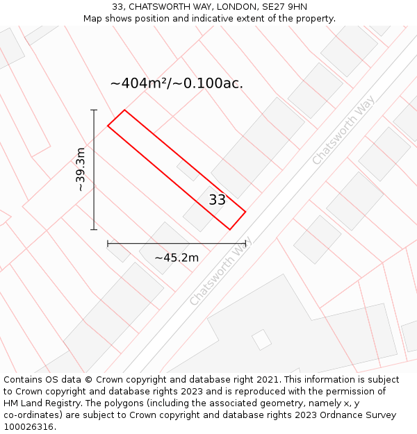 33, CHATSWORTH WAY, LONDON, SE27 9HN: Plot and title map