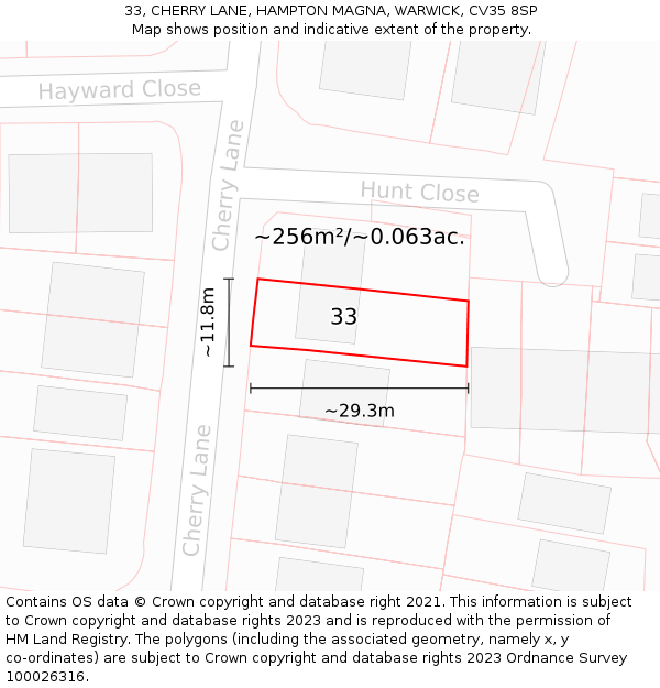 33, CHERRY LANE, HAMPTON MAGNA, WARWICK, CV35 8SP: Plot and title map