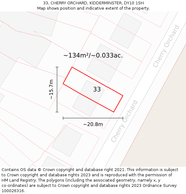 33, CHERRY ORCHARD, KIDDERMINSTER, DY10 1SH: Plot and title map