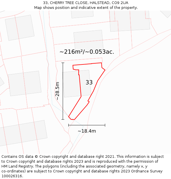 33, CHERRY TREE CLOSE, HALSTEAD, CO9 2UA: Plot and title map