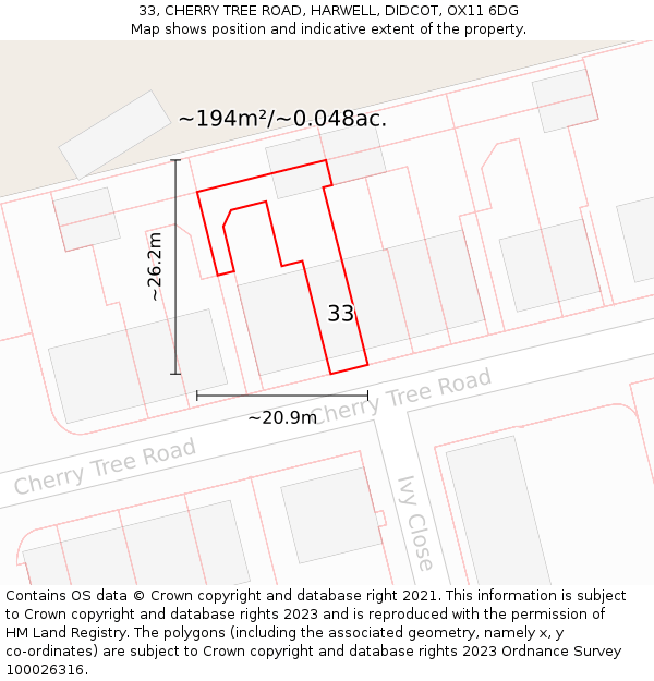 33, CHERRY TREE ROAD, HARWELL, DIDCOT, OX11 6DG: Plot and title map