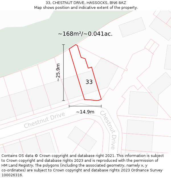 33, CHESTNUT DRIVE, HASSOCKS, BN6 8AZ: Plot and title map