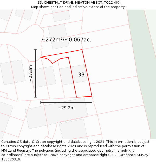 33, CHESTNUT DRIVE, NEWTON ABBOT, TQ12 4JX: Plot and title map