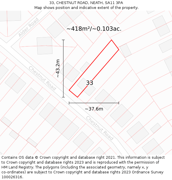 33, CHESTNUT ROAD, NEATH, SA11 3PA: Plot and title map