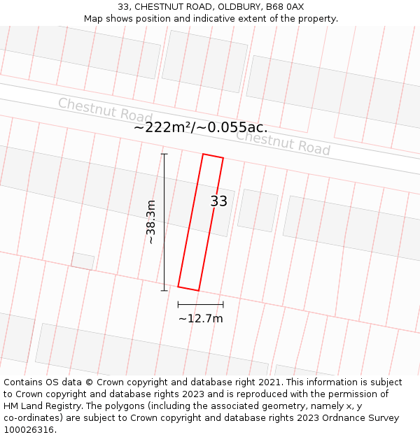 33, CHESTNUT ROAD, OLDBURY, B68 0AX: Plot and title map