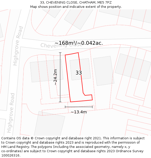 33, CHEVENING CLOSE, CHATHAM, ME5 7PZ: Plot and title map