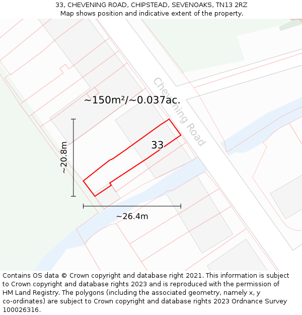 33, CHEVENING ROAD, CHIPSTEAD, SEVENOAKS, TN13 2RZ: Plot and title map