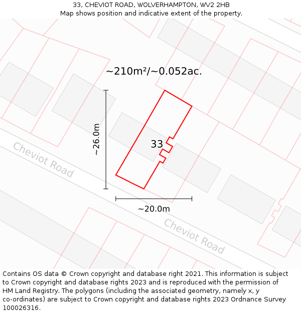 33, CHEVIOT ROAD, WOLVERHAMPTON, WV2 2HB: Plot and title map