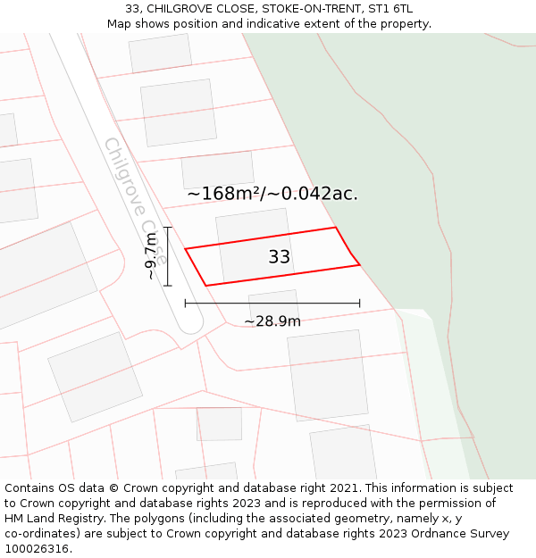 33, CHILGROVE CLOSE, STOKE-ON-TRENT, ST1 6TL: Plot and title map