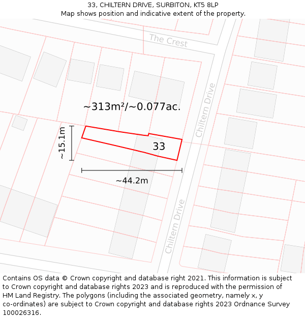 33, CHILTERN DRIVE, SURBITON, KT5 8LP: Plot and title map