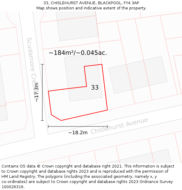 33, CHISLEHURST AVENUE, BLACKPOOL, FY4 3AP: Plot and title map
