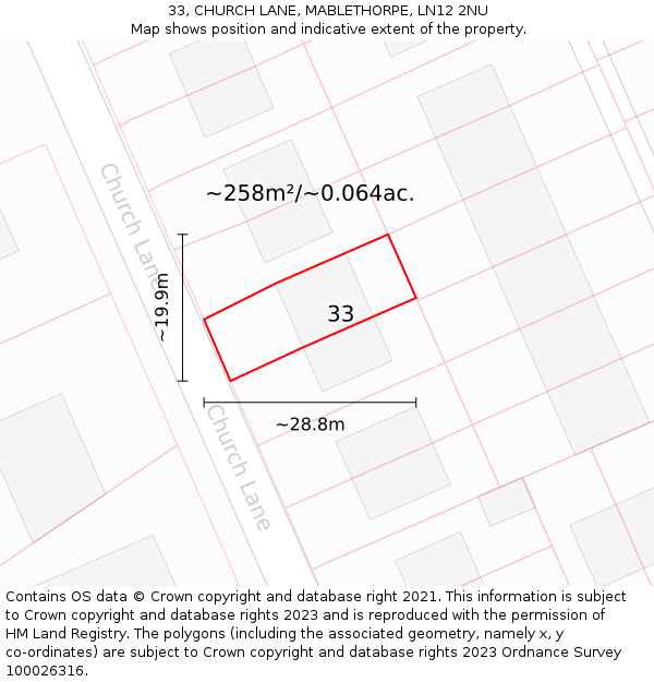 33, CHURCH LANE, MABLETHORPE, LN12 2NU: Plot and title map
