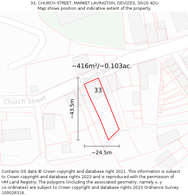 33, CHURCH STREET, MARKET LAVINGTON, DEVIZES, SN10 4DU: Plot and title map