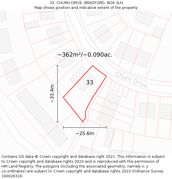 33, CHURN DRIVE, BRADFORD, BD6 3LN: Plot and title map